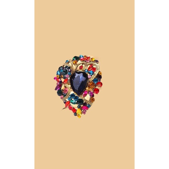 MULTI-COLOR BLUE CRYSTAL FLORAL BROOCH PIN PENDANT STUNNING EASTER SPRING - Picture 4 of 7